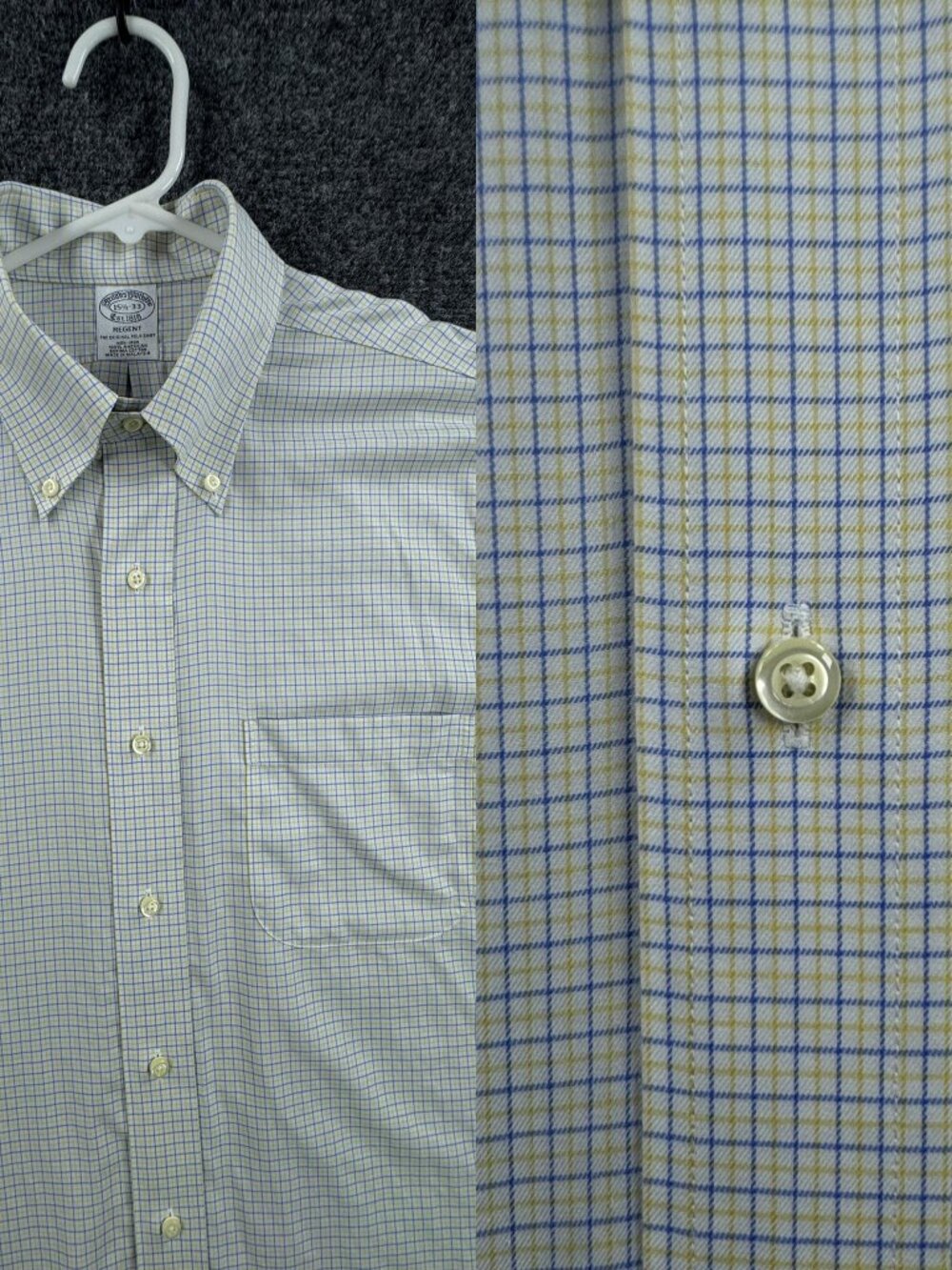 Brooks Brothers Men Check Button-Down Yellow 15.5 33 Supima Non-Iron Regent